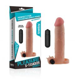 Насадка-удлинитель с вибрацией и петлей для мошонки Pleasure X-Tender 20 см
