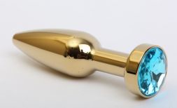 Конусная анальная пробка Gold Large с голубым стразом