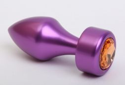 Конусная анальная пробка Purple Small с оранжевым стразом