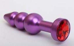 Конусная анальная пробка Spiral Purple с красным стразом