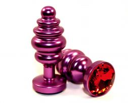 Фиолетовая анальная пробка Spiral Small с красным стразом