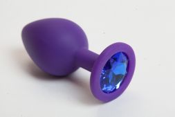 Анальная пробка Silicone Medium Purple с синим кристаллом