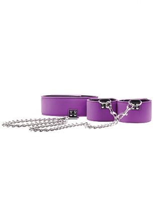 Ошейник с наручниками Reversible Collar and Wrist Cuffs Purple