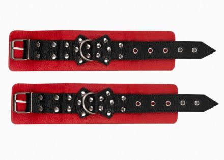 Кожаные наручники черно-красные